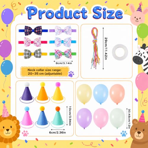 Mini Stuffed Animal Party Hats Set with Balloons & Bow Ties - 18 Pcs