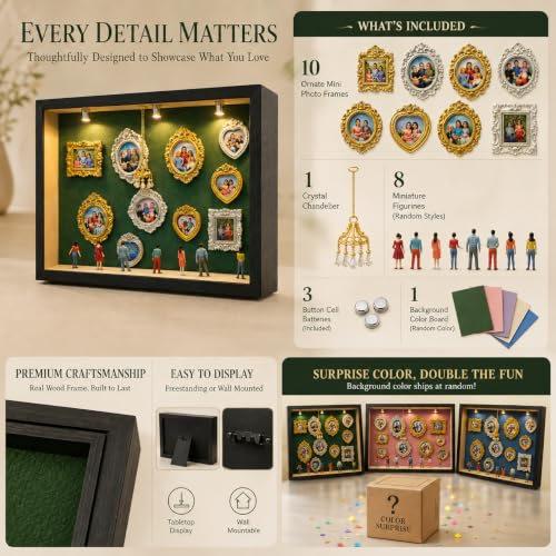 Mini Museum Shadow Box Kit with LED Lights - DIY Memory Display - Variation Nblack-l