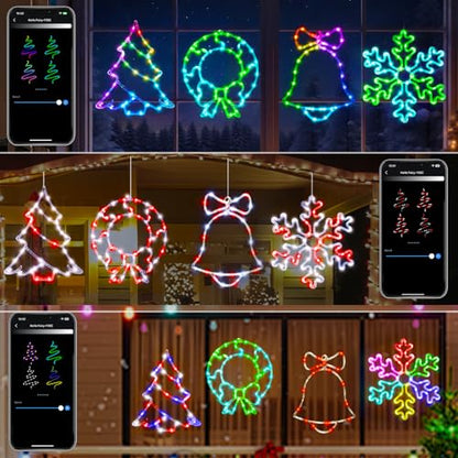 4 Pack Smart Christmas Window Lights with App & Remote RGB DIY Scene Modes