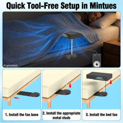 Bed Fan Under Sheets with Adjustable Speed - Black