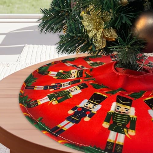 15 Inch Mini Christmas Tree Skirt with Nutcracker Design - Red Variation