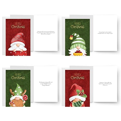 20 Christmas Gnome Cards with Envelopes & Gold Foil Stickers - Santa Theme