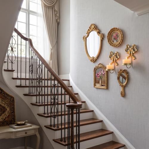 Vintage Gold Mirror Photo Frame Set with Candle Sconces - 6 Pieces