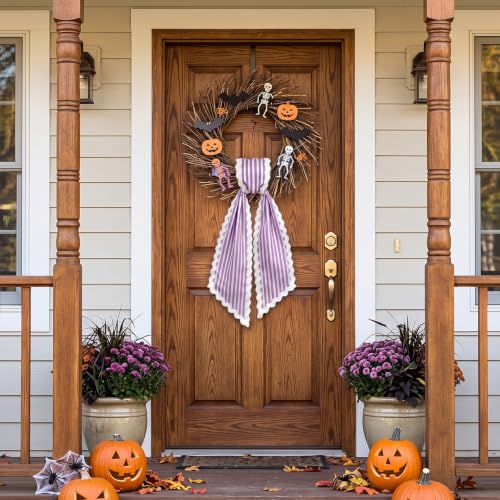 Christmas Wreath Sash Purple White Candy Cane Stripes Scalloped Ribbon