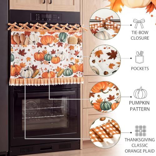 Thanksgiving Fall Oven Skirt Curtain with Pockets - Pumpkin Maple Leaf Variation