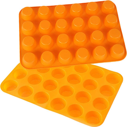 Qtopun Silicone Mini Muffin Pan, 4 Pack 24 Cups Silicone Mold Cups Baking Pan, Silicone Muffin Tins Baking Moulds-Orange