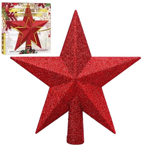 Aneco Red Glitter Christmas Tree Topper 6 Inch Shatterproof Star Treetop