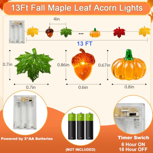 Fall String Lights 40 LEDs Acorn Pumpkin Maple Leaf Fairy Lights Indoor Outdoor - Maple Pumpkin Pinecone