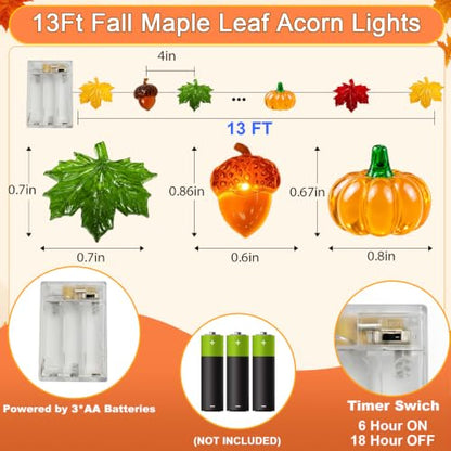 Fall String Lights 40 LEDs Acorn Pumpkin Maple Leaf Fairy Lights Indoor Outdoor - Maple Pumpkin Pinecone