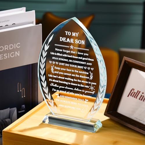 Inspirational Son Gift Crystal Keepsake from Mom Dad - Style 2