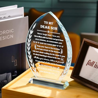 Inspirational Son Gift Crystal Keepsake from Mom Dad - Style 2