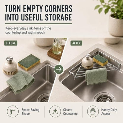 1pc Stainless Steel Corner Sink Shelf Triangular Kitchen Organizer