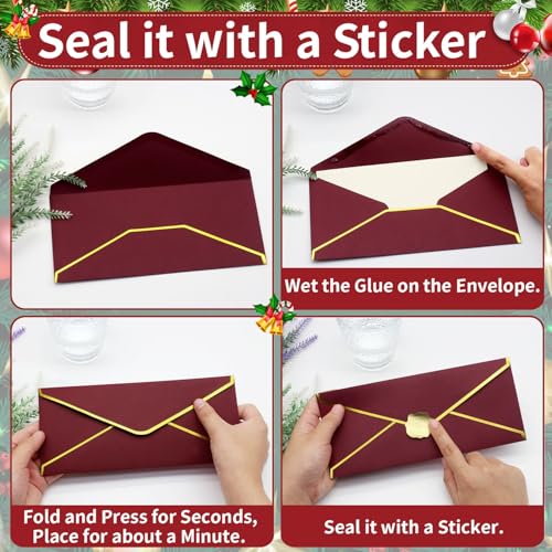 Business Envelopes with Gold Border - #10 Pack of 30 Green Red Holiday Envelopes