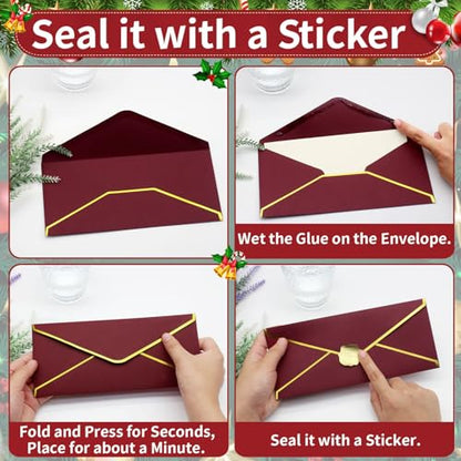 Business Envelopes with Gold Border - #10 Pack of 30 Green Red Holiday Envelopes