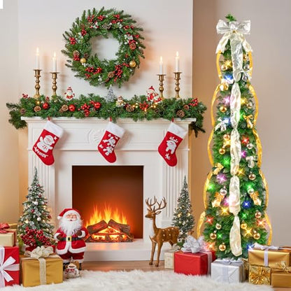 6FT Artificial Christmas Tree with Lights and Timer - Collapsible & Pre-Decorated