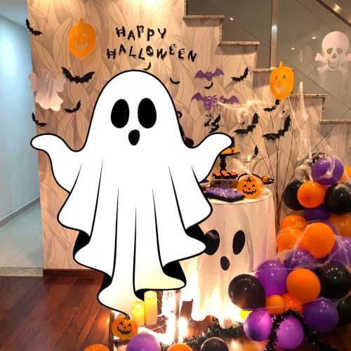 Halloween Ghost Cardboard Cutout with Base - 5 Ft Spooky Photo Prop