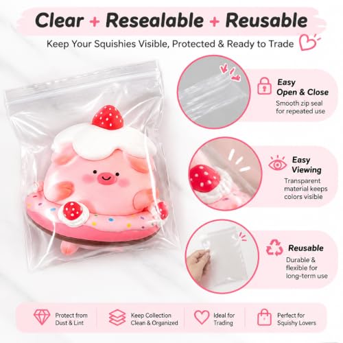 20-Pack Clear Reusable Squishy Storage Bags for Collecting & Trading