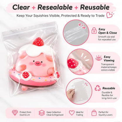 20-Pack Clear Reusable Squishy Storage Bags for Collecting & Trading