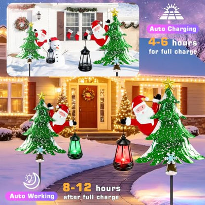 Solar Christmas Tree Stakes with Lantern - Santa & Tree Outdoor Yard Decor (2 Pack)