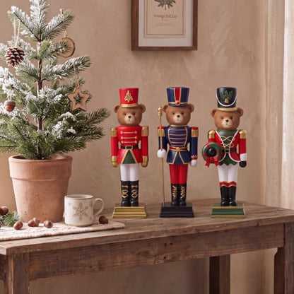 Christmas Bear Nutcracker Figurines Set - Standing Resin Holiday Decor, 3 Pieces