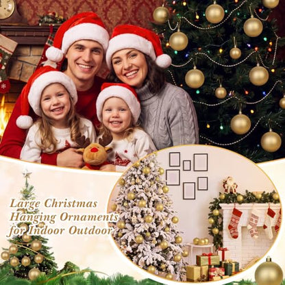 Christmas Ball Ornaments Set - Gold 4 Inch Holiday Decor DIY Craft - 12 Pieces