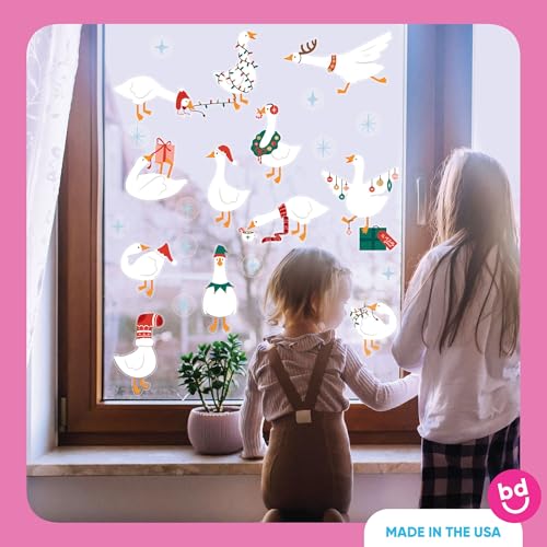 Christmas Silly Goose Window Clings - Reusable Holiday Decals for Windows & Mirrors