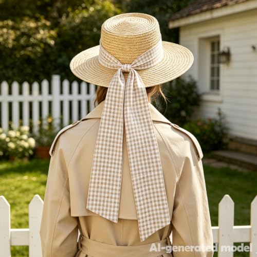 Beige Gingham Wreath Sash for Front Door - 2 Pcs with Bow - Fall & Seasonal Decor