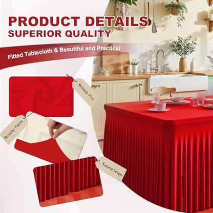 Red Spandex Tablecloth for 6FT Tables - 2 Pack Fitted Wrinkle-Free Washable