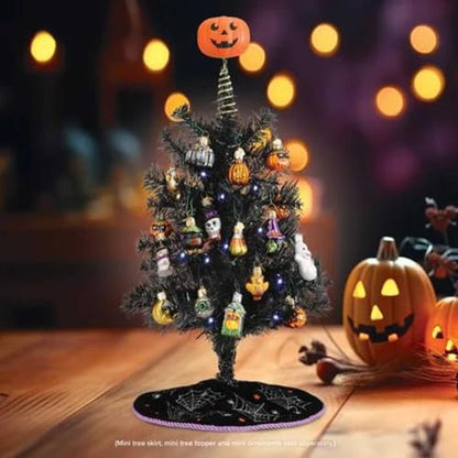 Mini Black Pre-Lit Christmas Tree - 18 Inch Holiday Decor - Variation of Black Tree Pre-lit
