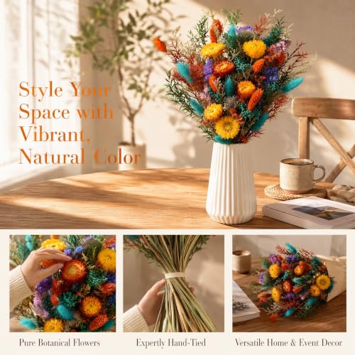 Umero 17-Inch Dried Wildflower Bouquet - Boho Mix, Mixed Colors