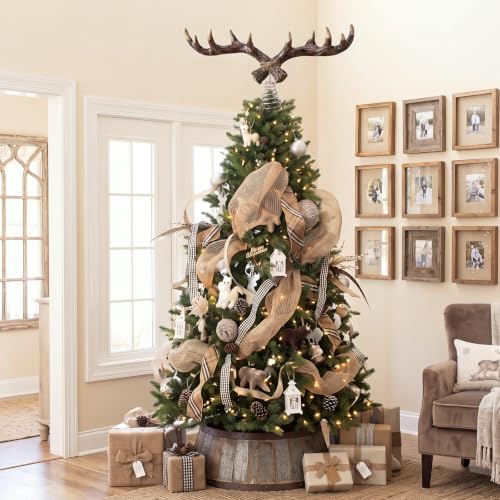 Christmas Deer Tree Topper with Antlers - Rustic Woodland 16 Inch Resin Decor