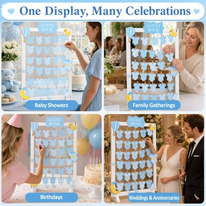 Baby Shower Guest Book Alternative Blue Gender Reveal Wooden Frame Keepsake - Blue