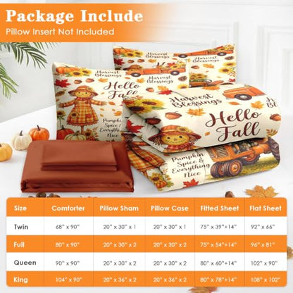 King Size Fall Comforter Set with Pillowcases and Sheets - Soft Cozy Bedding