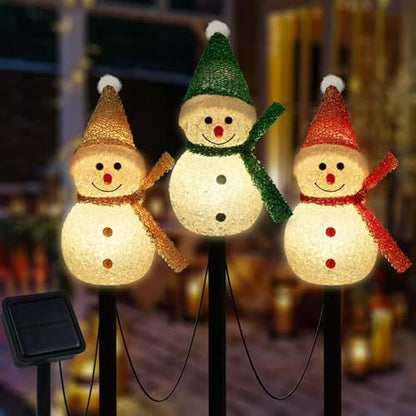 3PCS Solar Christmas Pathway Stakes Lights - Warm White Hat Variation