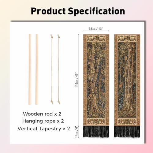 Medieval Tree Wall Tapestry Set - Vintage Long Wall Hanging with Tassels, 2 pcs