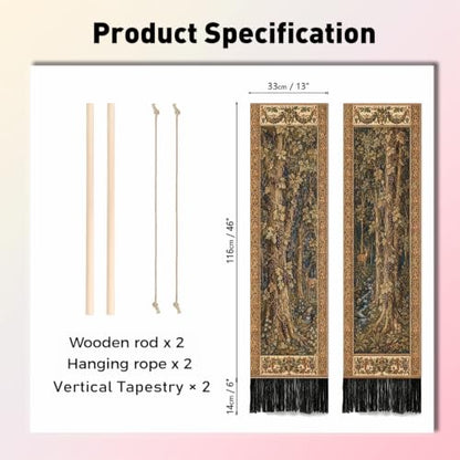 Medieval Tree Wall Tapestry Set - Vintage Long Wall Hanging with Tassels, 2 pcs