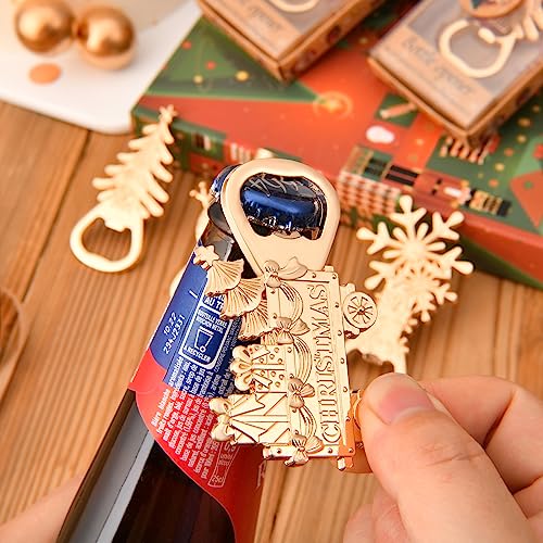 Gold 24Pcs Christmas Bottle Opener Set with Snowman Tree Train Snowflake Gifts