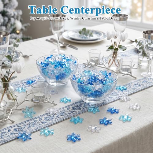 Snowflake Vase Fillers Set - Blue & White Acrylic Winter Decor - A#