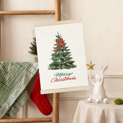 Christmas Tree Wall Art Poster - Red Bow Holiday Decor, 12x16 Inch – Variation SD22
