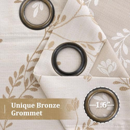 LAMIT Beige Leaf Pattern Linen Curtains 52W x 84L Set - Living Room