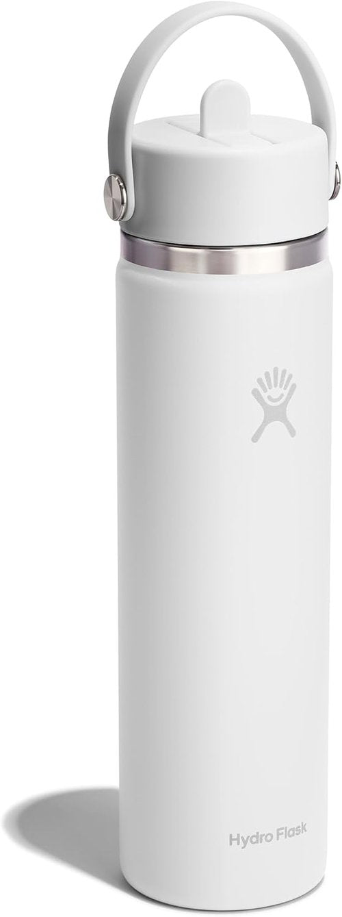 Hydro Flask Water Bottle - Insulated Stainless Steel - 24 Oz Tonal White, Leakproof Wide Straw Lid