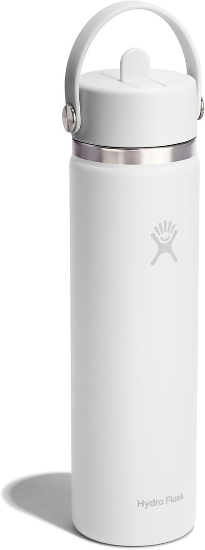 Hydro Flask Water Bottle - Insulated Stainless Steel - 24 Oz Tonal White, Leakproof Wide Straw Lid