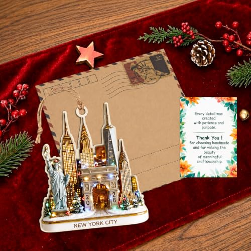 NYC Skyline Christmas Ornament with Statue of Liberty - New York Holiday Decor - New York Ornaments