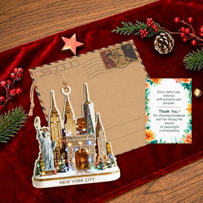 NYC Skyline Christmas Ornament with Statue of Liberty - New York Holiday Decor - New York Ornaments