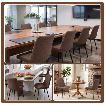 Jacquard Dining Chair Covers Set of 4 with Velcro Lock - Striped Coffee