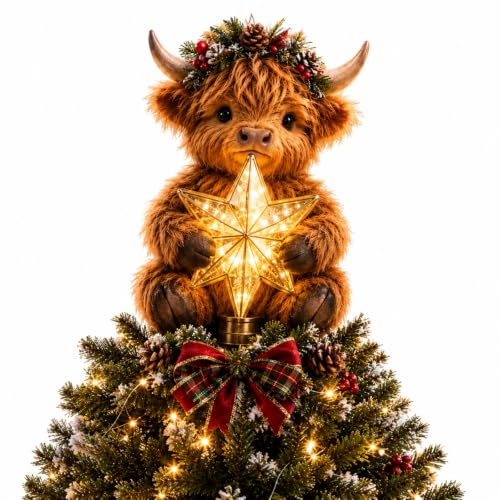 Baby Highland Cow Glowing Star Tree Topper - Lighted Christmas Decor 1PC