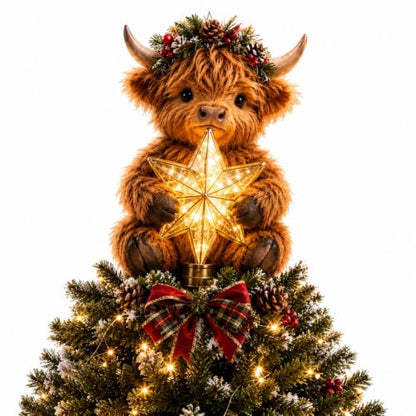 Baby Highland Cow Glowing Star Tree Topper - Lighted Christmas Decor 1PC