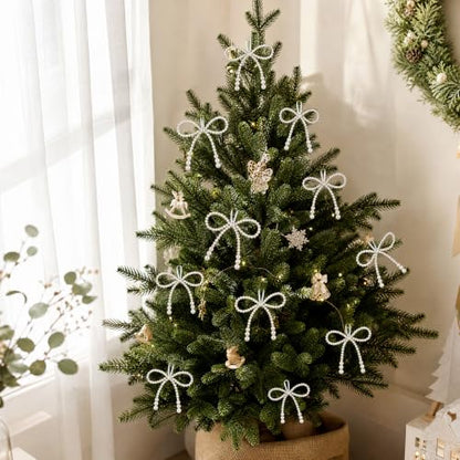 8Pcs Christmas Pearl Bow Ornaments for Tree & Holiday Decor