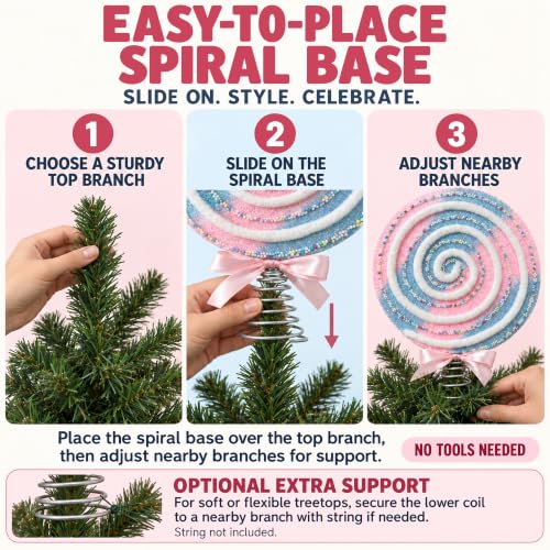 Pastel Lollipop Christmas Tree Topper - Pink & Baby Blue, 7.9 Inch Handmade Decor