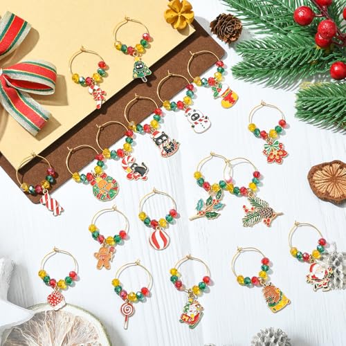 Christmas Wine Glass Charms Set - 18 Festival Theme Stem Goblet Decorations